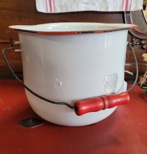 Vintage Enamelware White and Red Pot